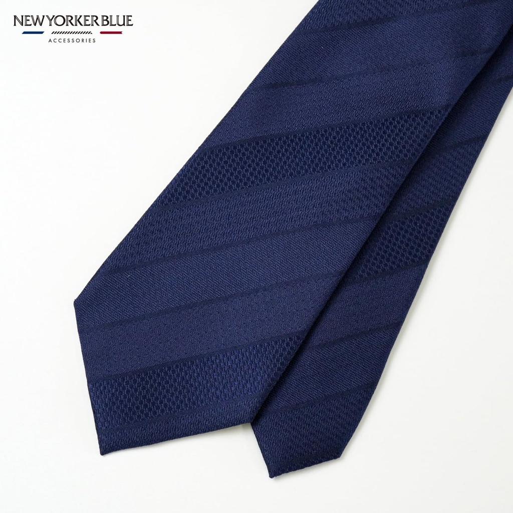 NEWYORKER BLUE Men's 100% Silk Solid Necktie Navy Blue Striped Weave Melange Pattern Tie NB917348