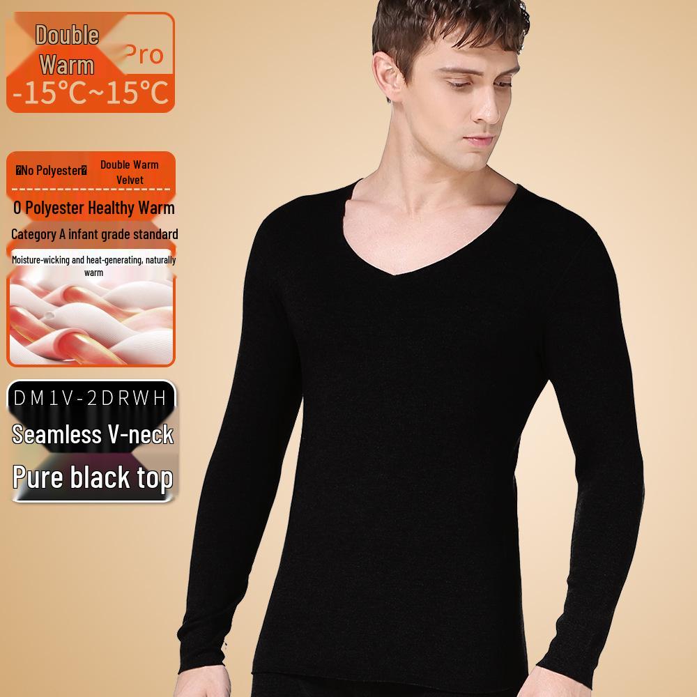 Men's Seamless Polyester Base Layer: No-Pill V-Neck, Round Neck, Mid-High Neck, Warm Autumn Top & Pants