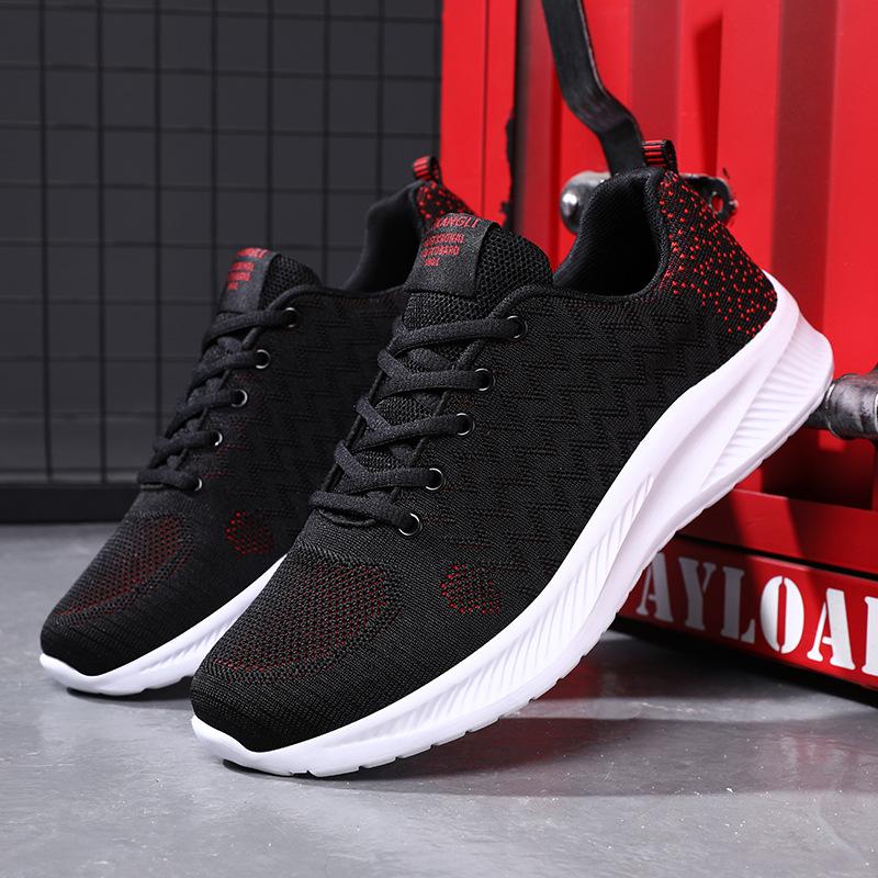 Flying Woven Breathable Mesh Shoes Casual Sports Shoes Men's Light and Comfortable Versatile Round Head Low-top Lace-up Running Shoes