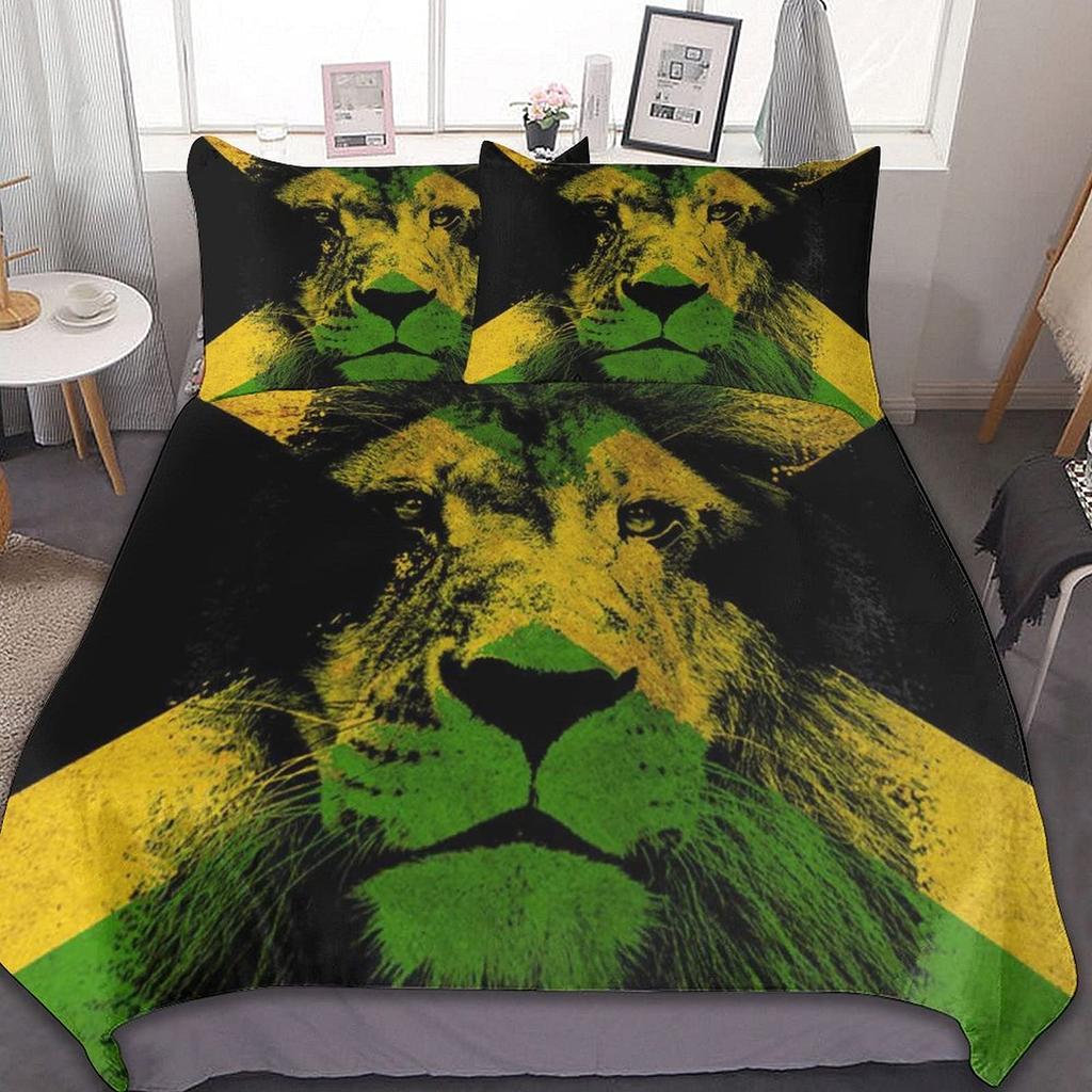Lion Head Black Backdrop Duvet Cover Set Queen King Size 3 Piece Bedding With 2 Pillow Shams