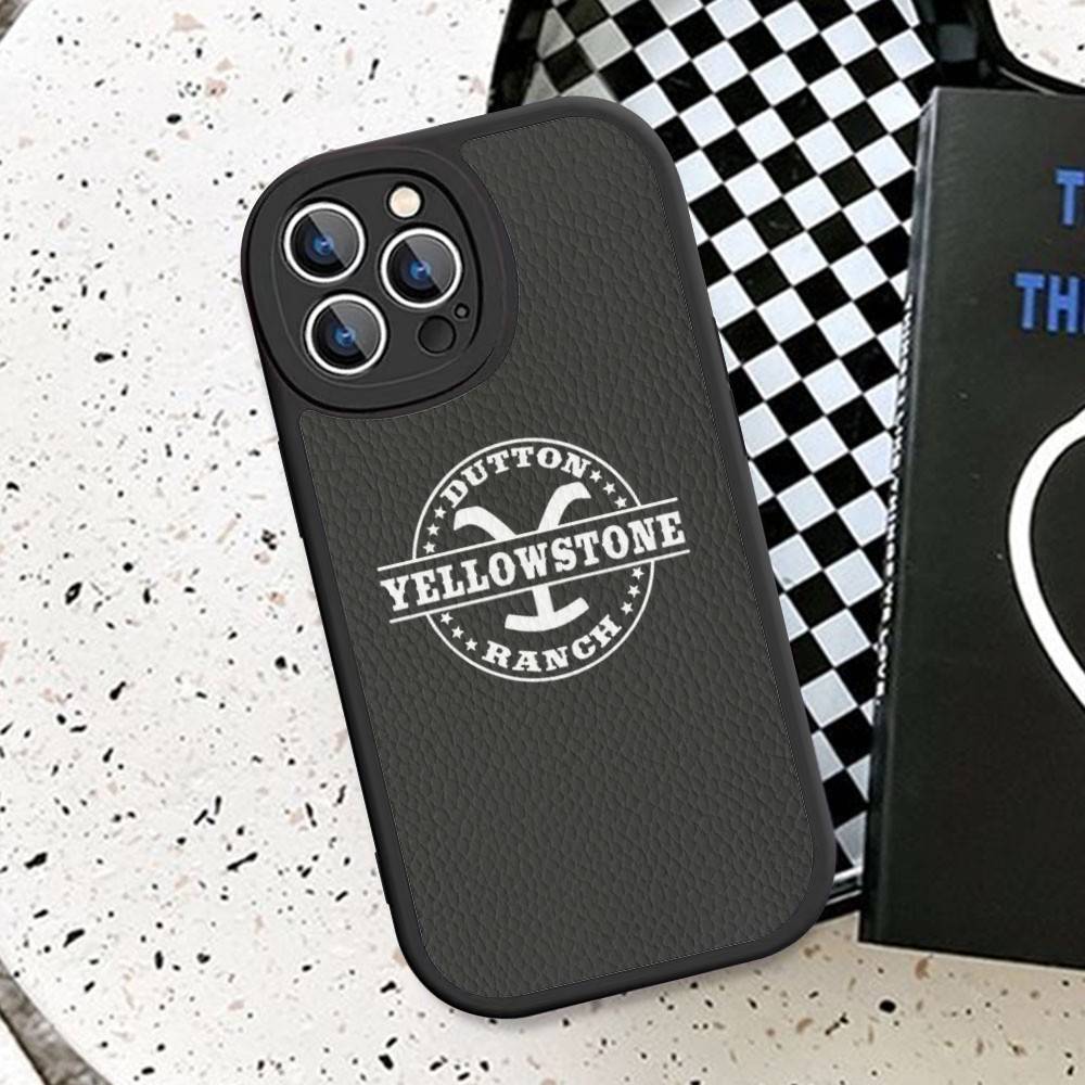 Etui na telefon z logo Y-Yellowstone do iPhone 11 12 13 14 15 16 Pro Max Mini Plus Miękkie skórzane etui