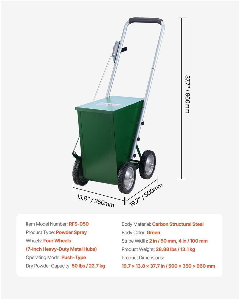 Trockenlinienmarkierer 4-Rad 2 oder 4 Linien Schwerlast Stahlkreider 50 lbs