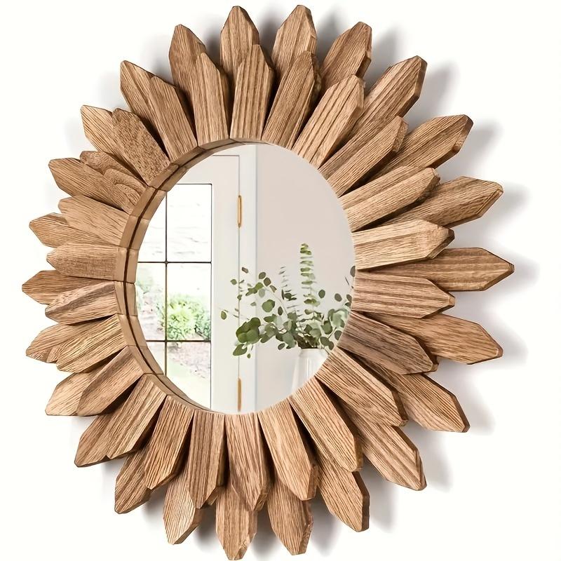 

Wooden Wall-mounted Mirror Sunflower Make-up Mirror Creative Round Mirror Bohemian Style Bedroom Decorative Mirror коричневый