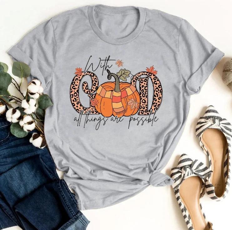 With God All Thing Are Possible Fall Pumpkin Leopard Shirt, Christian Autumn Tee S