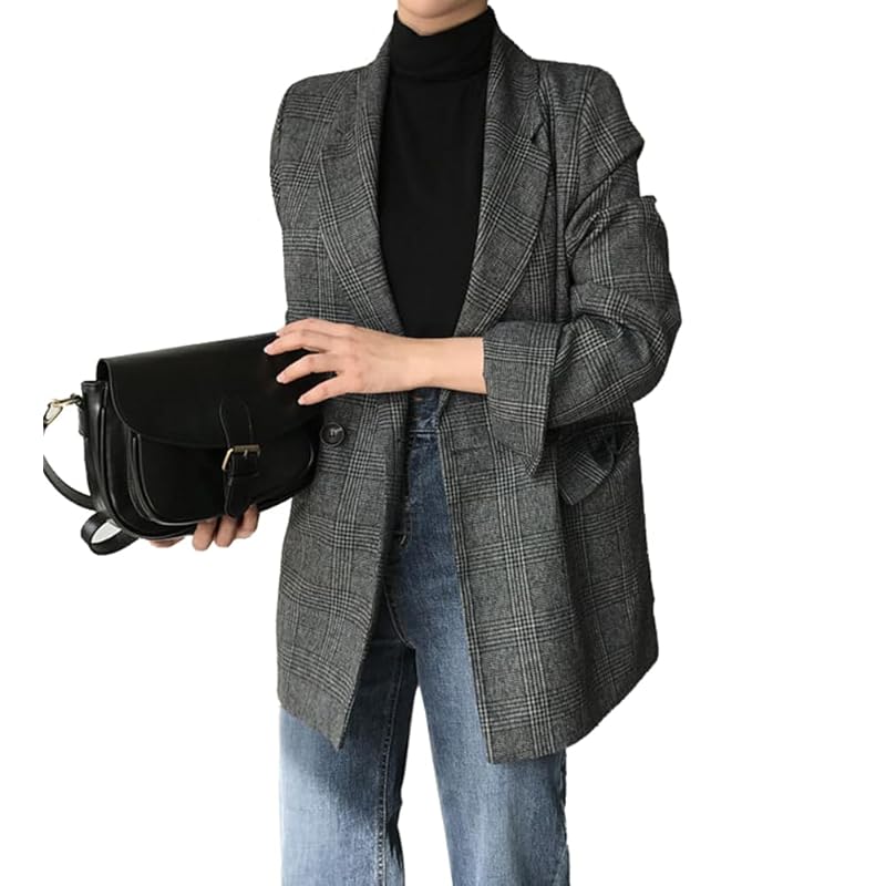 

[TASOGARA] spring coat ladies jacket tailored middle length outer Thin plaid pattern office casual Job hunting big size Fashionable Relaxing spring