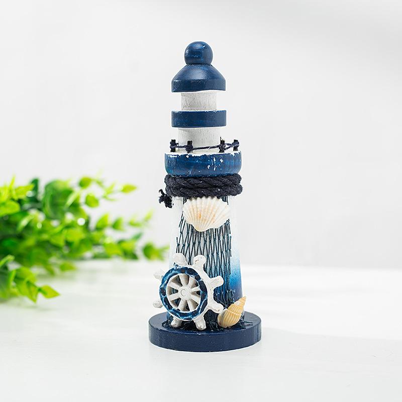 Mediterranean Ocean Lighthouse Model Wooden Lighthouse Beacon Tower Beach Starfish Shell Home Room Bedroom DIY Decorative Crafts Ornament Gift