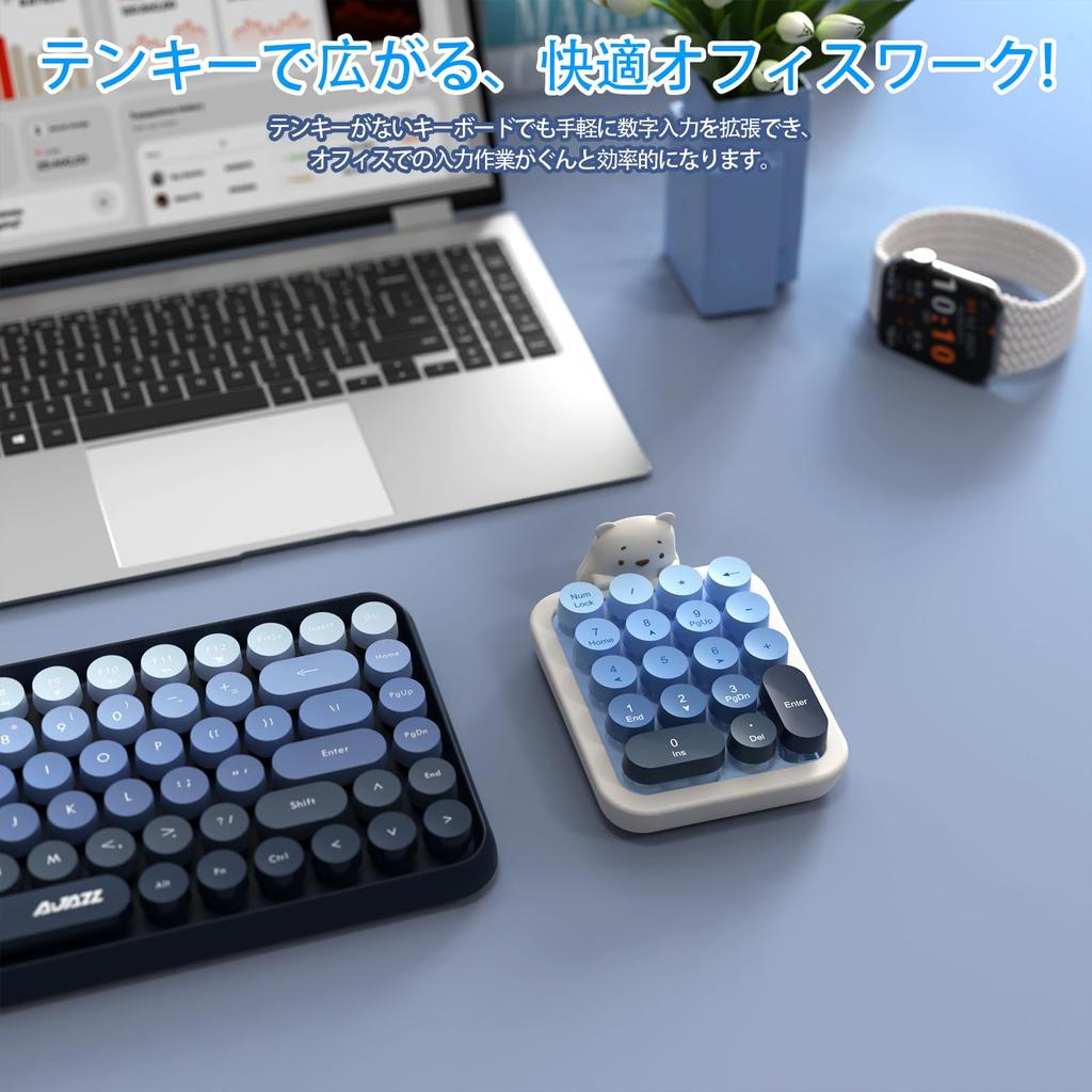 AJAZZ Wireless Numeric Keyboard for Left and Right Mini 18 Colorful Gradient Removable Silicone Cute Bear Ergonomic Connection Replaceable Compatible