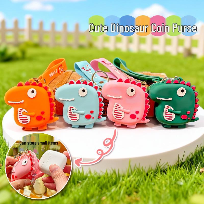 Adorable Dinosaur Silicone Coin Purse & Keychain - Kids' Storage Pouch