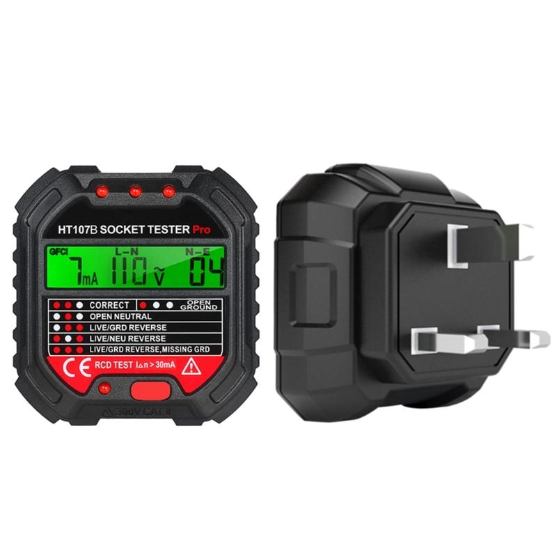 

Line Tester RCD Tester Electrical Socket Testers EU/UK/US Plug HT107 Socket Testers Voltage Test with LCD Display