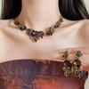 FYUAN Vintage Blatt Halskette Ohrringe für Damen Braune Kristallohrringe Bankett Hochzeiten Schmucksets