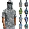 Camiseta de manga corta de camuflaje degradado de secado rápido para hombre, ropa solar, pesca, fitness, deportes, camiseta de manga corta con capucha