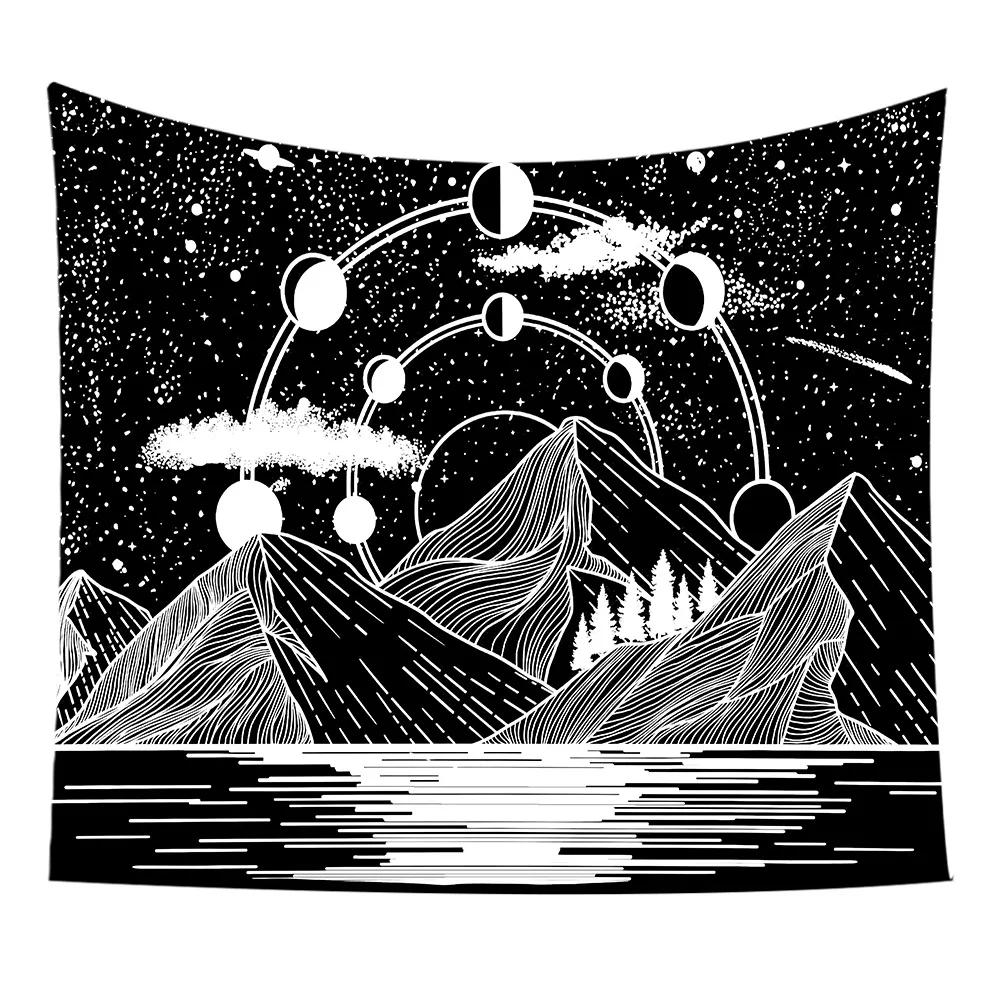 VIKAMA Sonnengott und Mondgöttin Wandteppich Schwarz und Weiß Mystische Astrologische Hängedekoration Bohème Stil Schlafzimmer Wanddekoration