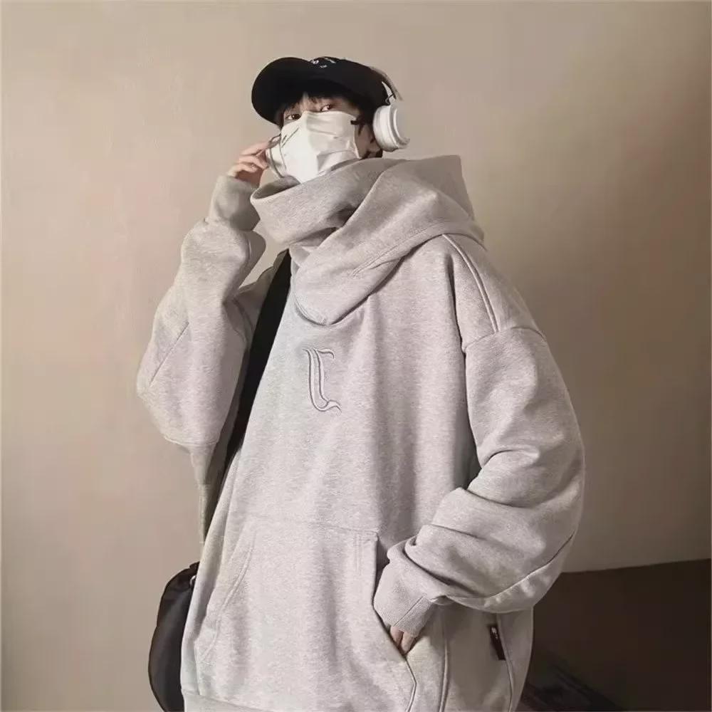 Men's High Collar Hooded Sweatshirt - Autumn/Winter Trendy Loose Fit for Couples