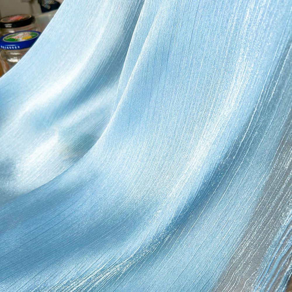Glitter Shiny Crinkled Sheer Crepe Chiffon Fabric Lightweight Soft Thin Transparent Wrinkled Fabric for DIY Dress Skirt Clothes