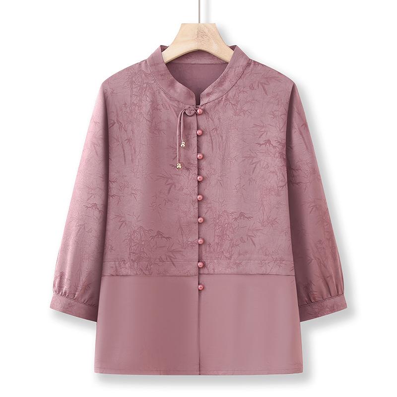 Summer 2025 Fashionable Chiffon Top for Middle-Aged and Elderly Women - Seven-Sleeve Design
