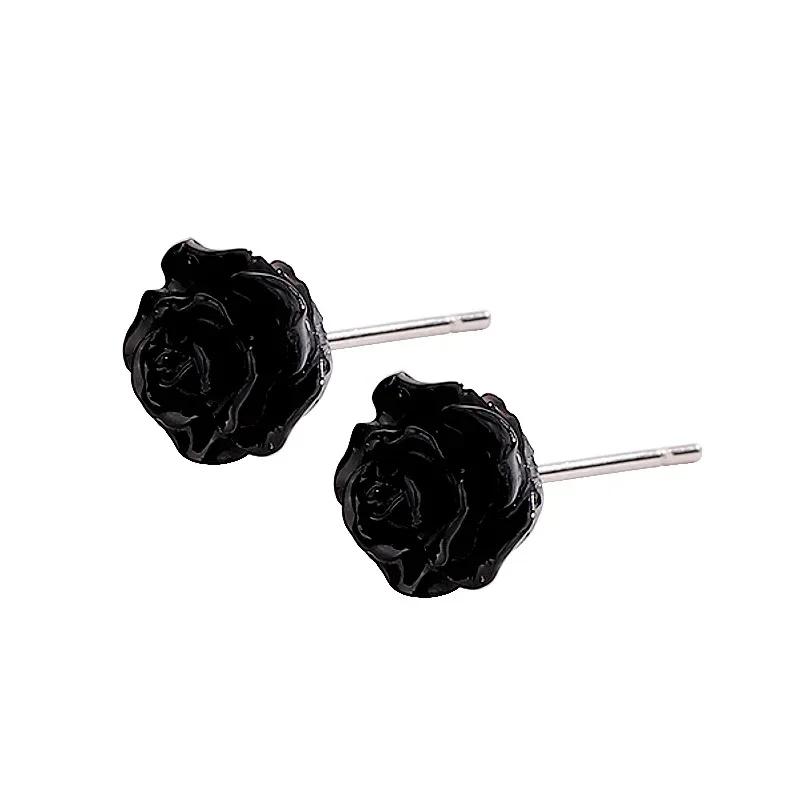 PONYKISS Silver Colorful Rose Cute Plant Stud Earring for Women Minimalist Fine Piercing Screw Bead Accessories