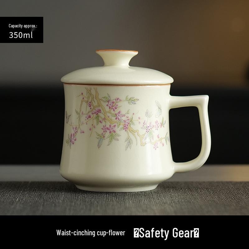 Ru Ware Pink Peach Ceramic Tea Mug with Lid