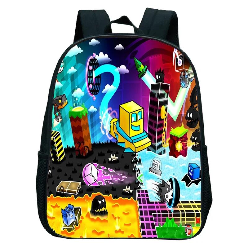 16 Zoll Wütender Geometry Dash Rucksack Jungen Mädchen Schultasche Cartoon Spiel Kinder Kindergarten Schultaschen Kleinkind Kinderrucksack