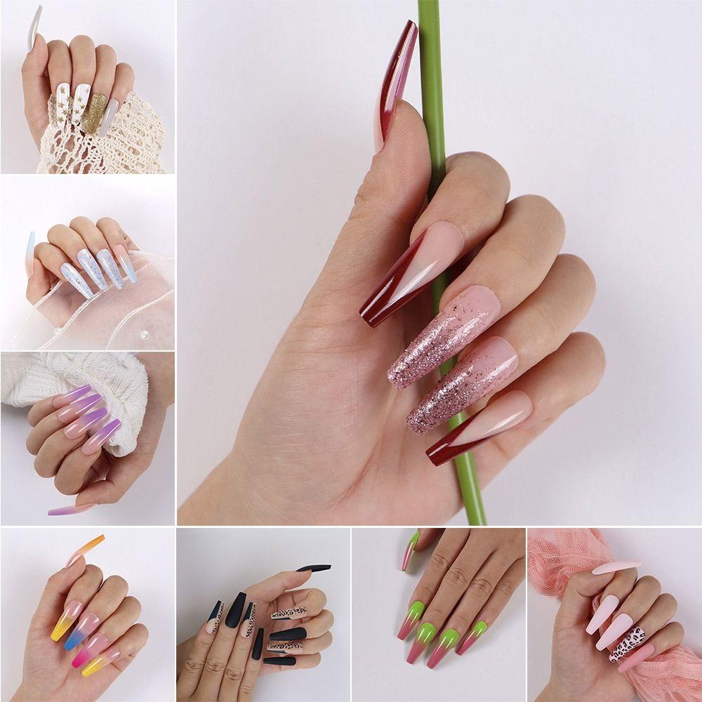 

24 шт. Кончики ногтей Пайетки Съемный маникюр Длинные балерины Накладные ногти Накладные ногти Леопард