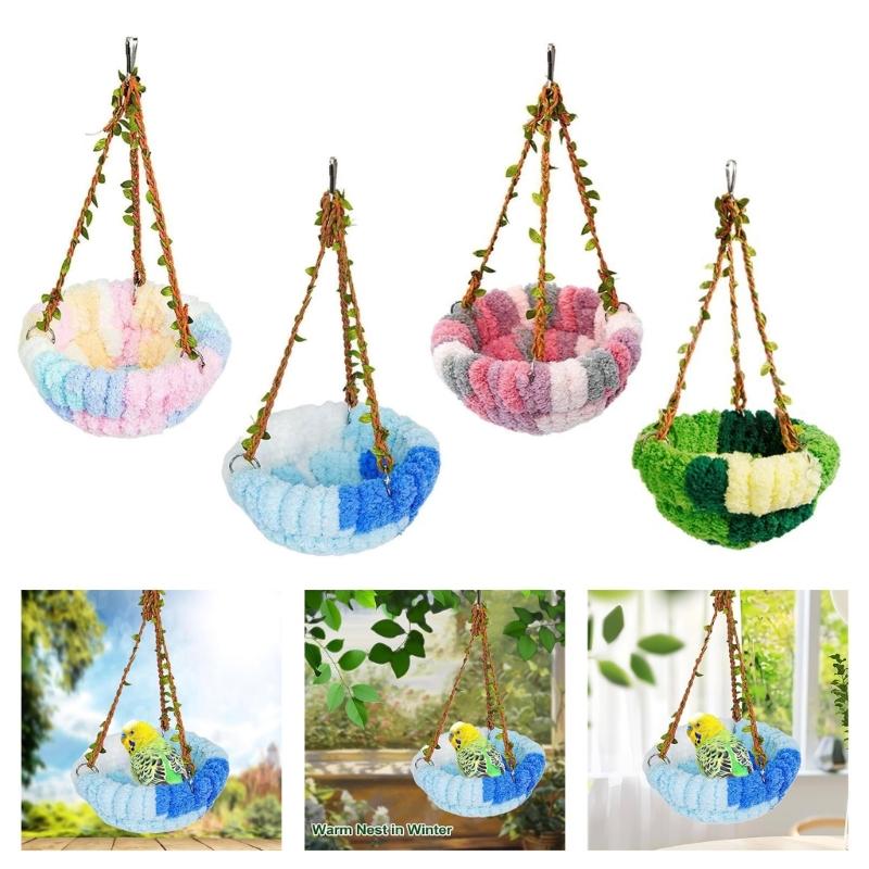 Amaca-Casetta Sospesa per Uccelli con Morbido Design in Peluche Nido Multifunzionale per Pappagalli per Riposo Gioco Attività in Gabbia Confortevole