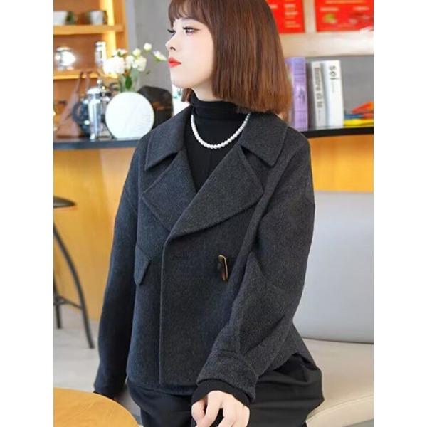 Women's Wool Coat Short Style with Lapel Collar Double Breasted Design