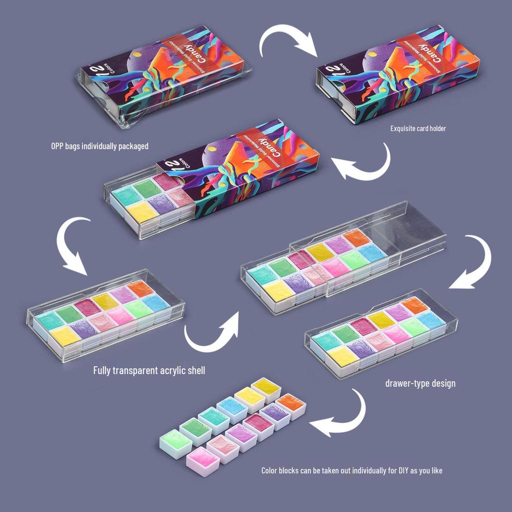 Perlemors Metallisk Akvarellmalesett - 6 & 12 Farger, Portabelt & Profesjonelt for Kunststudenter