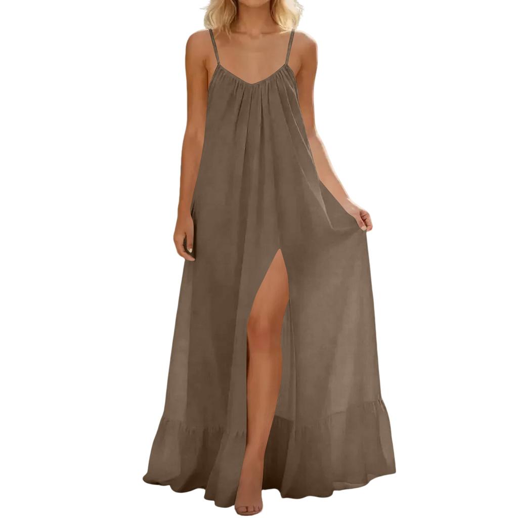 Šaty s výstřihem do O pro ženy Ležérní Pohodlné Bavlněné Povlečení Plážové šaty s krátkým rukávem a kapsami