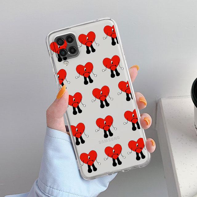 Klare Hülle für Samsung Galaxy A52 A12 A51 A32 A21s A71 A32 A22 50 A70 A31 A72 5G Handyhülle Bad Bunny Herz Coque Capa