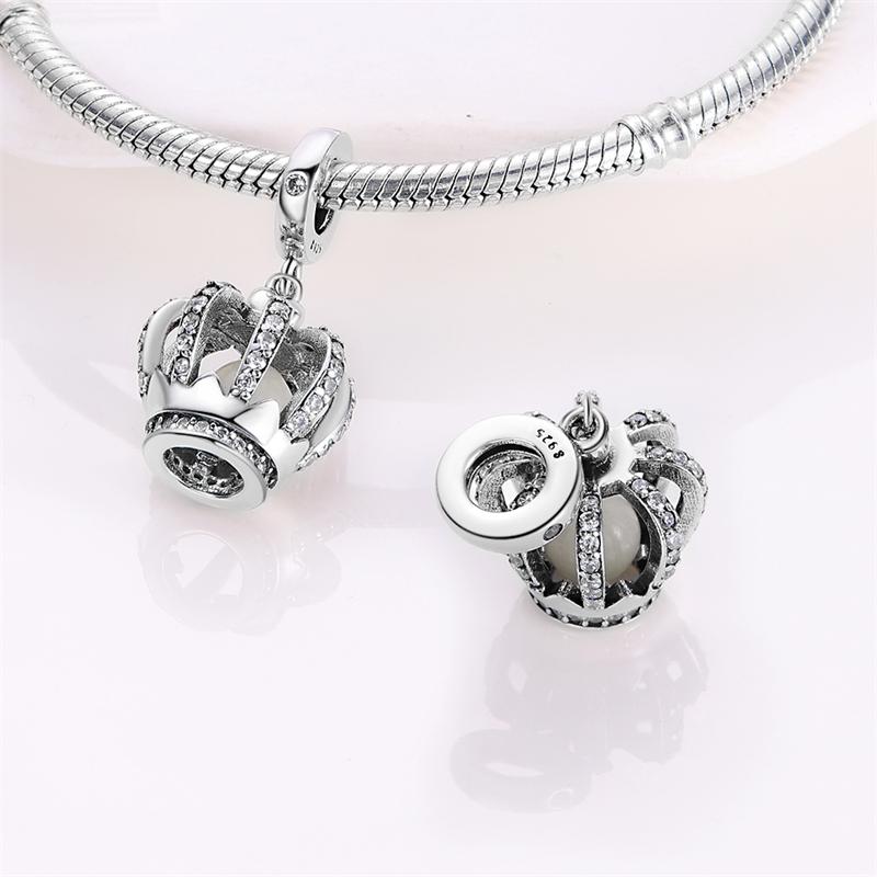 Charms Original Copper Lunar Glow Zircon Crown Pendant Beads Fit Bracelet Diy Fine Gift Women Delicate Jewelry Acce