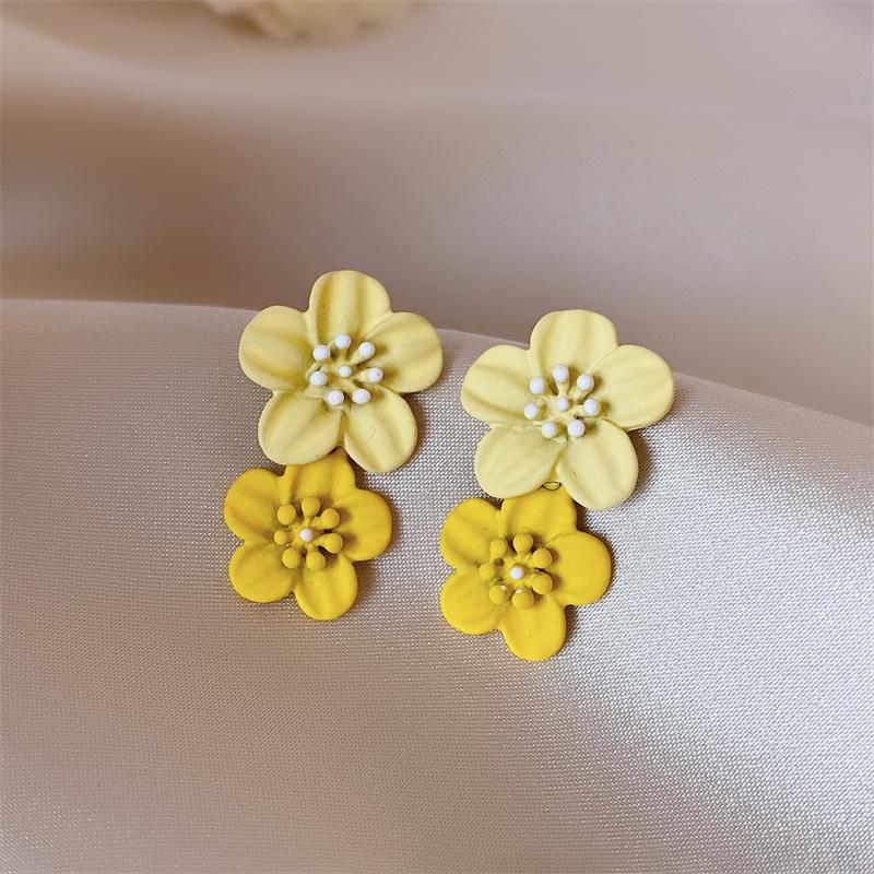 Korean Flower Earrings for Women Double-layers Floral Dangle Earrings Sweet Small Earrings Girls Ear Jewelry boucle oreille