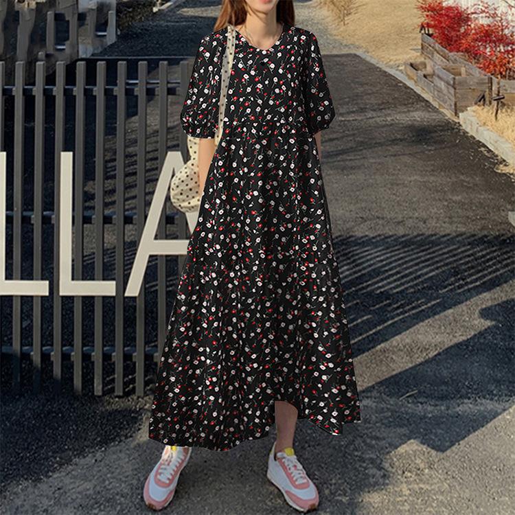 

Жіноча мода літо весна повсякденні сукні з квітковим принтом з коротким рукавом і круглим вирізом із високою талією XXXXXL