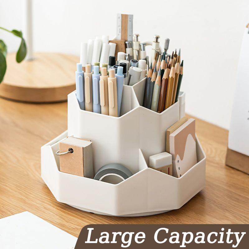 Desktop Stationery Organizer 9 Slots Stationery Storage Box 360 Degree Rotating Cute Pencil Cup Pot for Home Office School