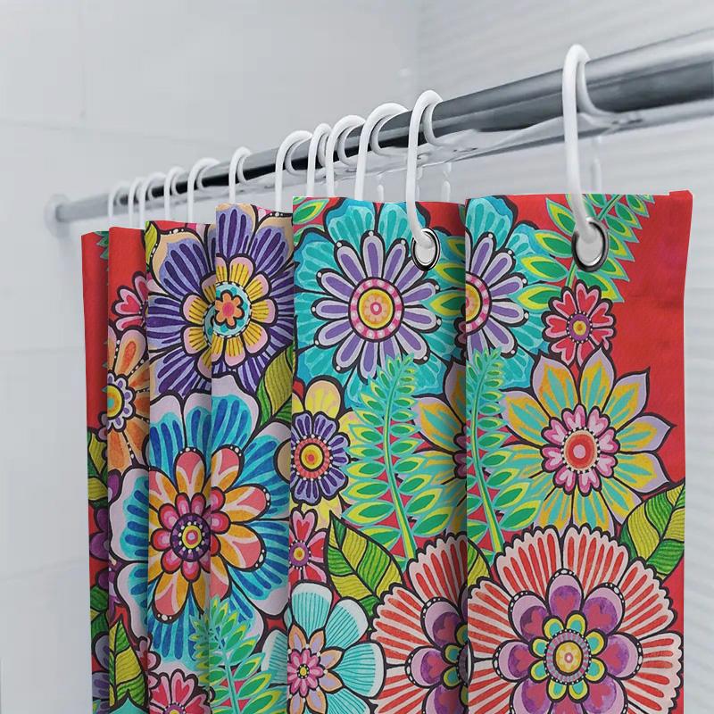 Rideau de douche floral Motif botanique Décor de salle de bain Impression de fleurs de la nature Tissu imperméable Doublure Style Ferme Rustique Vintage