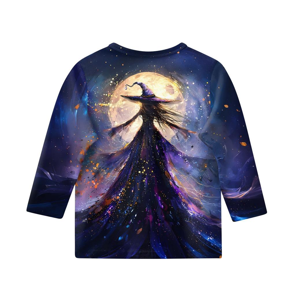 Children's 3/4 Sleeve Tops Casual Halloween Print T Shirt Round Neck Pullover Blouse