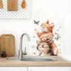 Self-adhesive Cartoon Cute Stacked Cats with Butterfly Wall Window Stickers for Kids Room Living Room Glass Decor