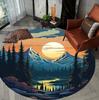 Retro Japanese Kanagawa Waves Round Carpet Non-Slip Rug for Living Room Bedroom Sofa Coffee Table, Home Area Mat