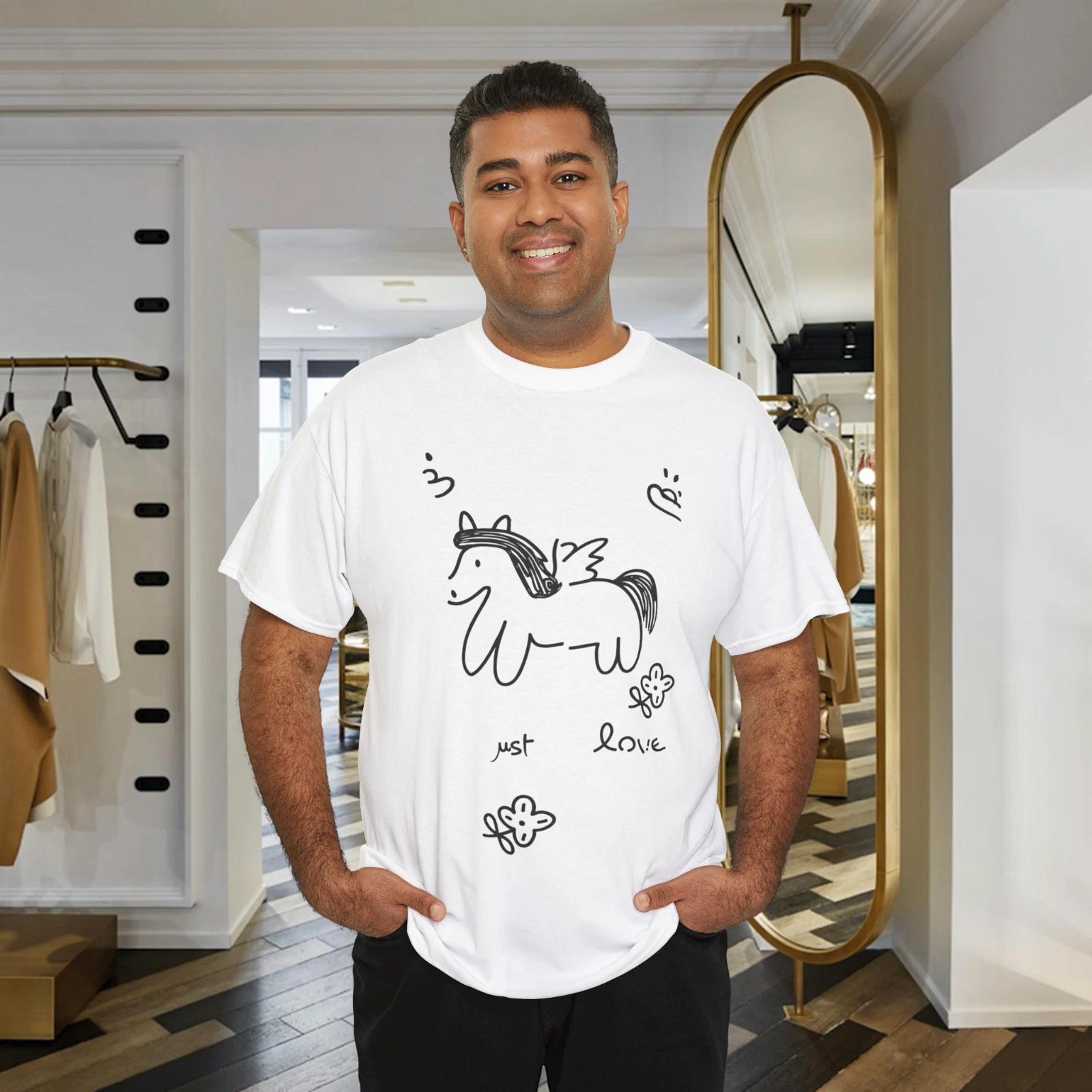 Cute Doodle Winged Pony T-Shirt Minimal Hand Drawn Unicorn Love Graphic Tee 2XL