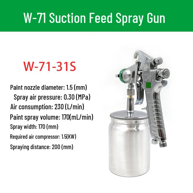 W-71 High Atomization Spray Gun for Sheet Metal, Automotive, Furniture, and Woodworking with Latex and Oil Paint Compatibility.