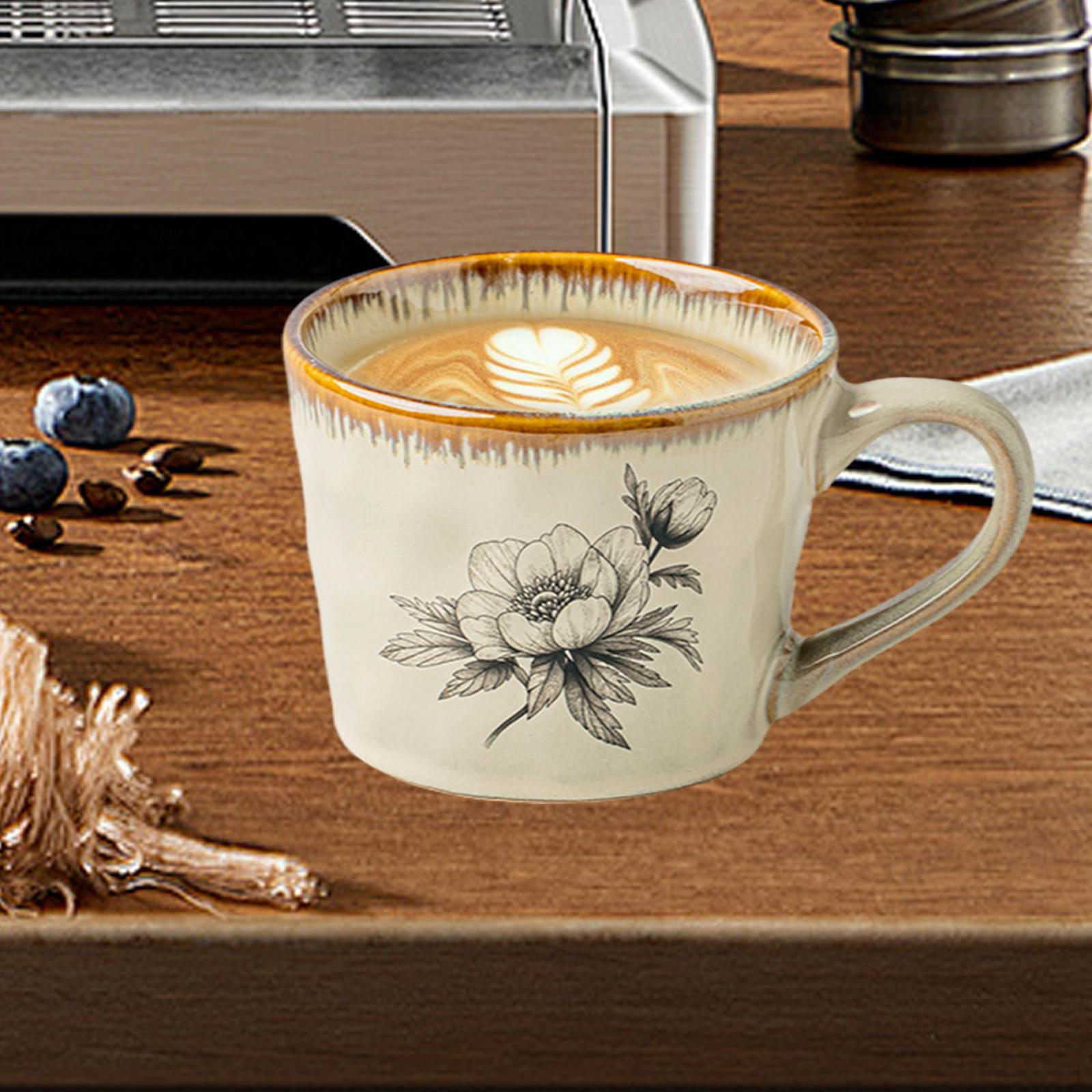 

Керамическая кофейная кружка 385 мл Оригинальная посуда большой вместимости с нескользящей ручкой Вода Напиток Gray Flower