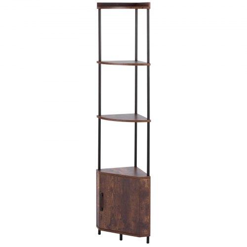 VEVOR 5 Tier Corner Shelf, Tall Corner Stand with LED Light and Doors, Wall Shelves Tower Storage Organizer, Metal Frame & Wooden Shelves
