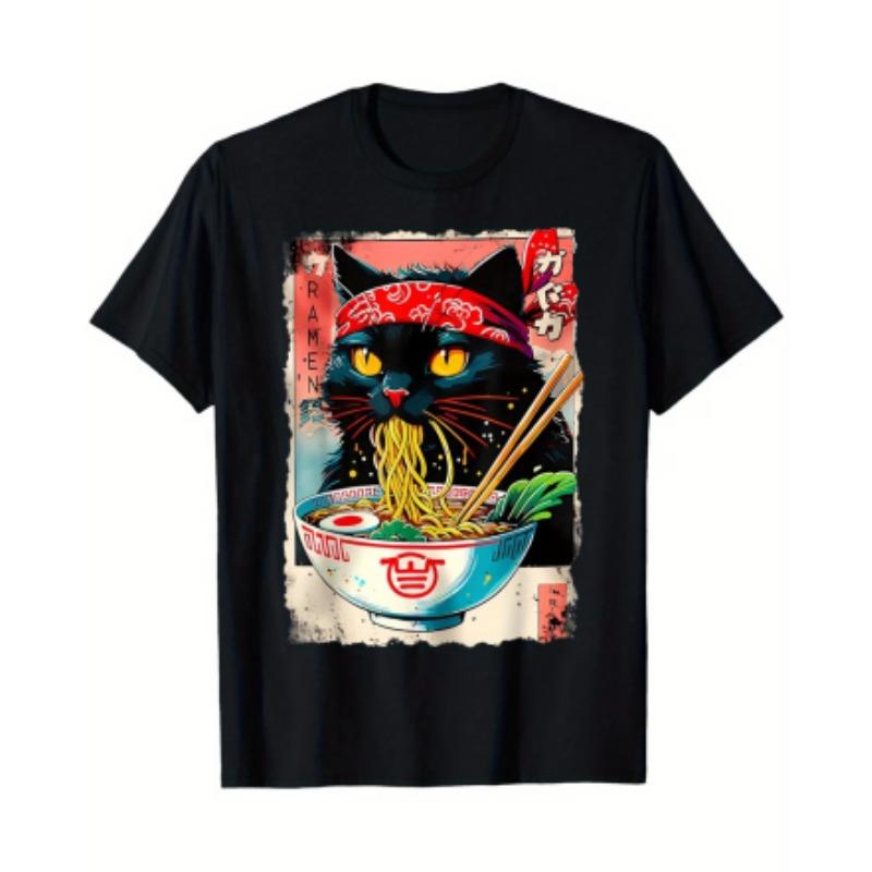 Men's Anime Print T-Shirt - Anime Character Print Crew Neck Short Sleeve Shirt, Machine Washable, Suitable for Anime Apparel and Party Outfits