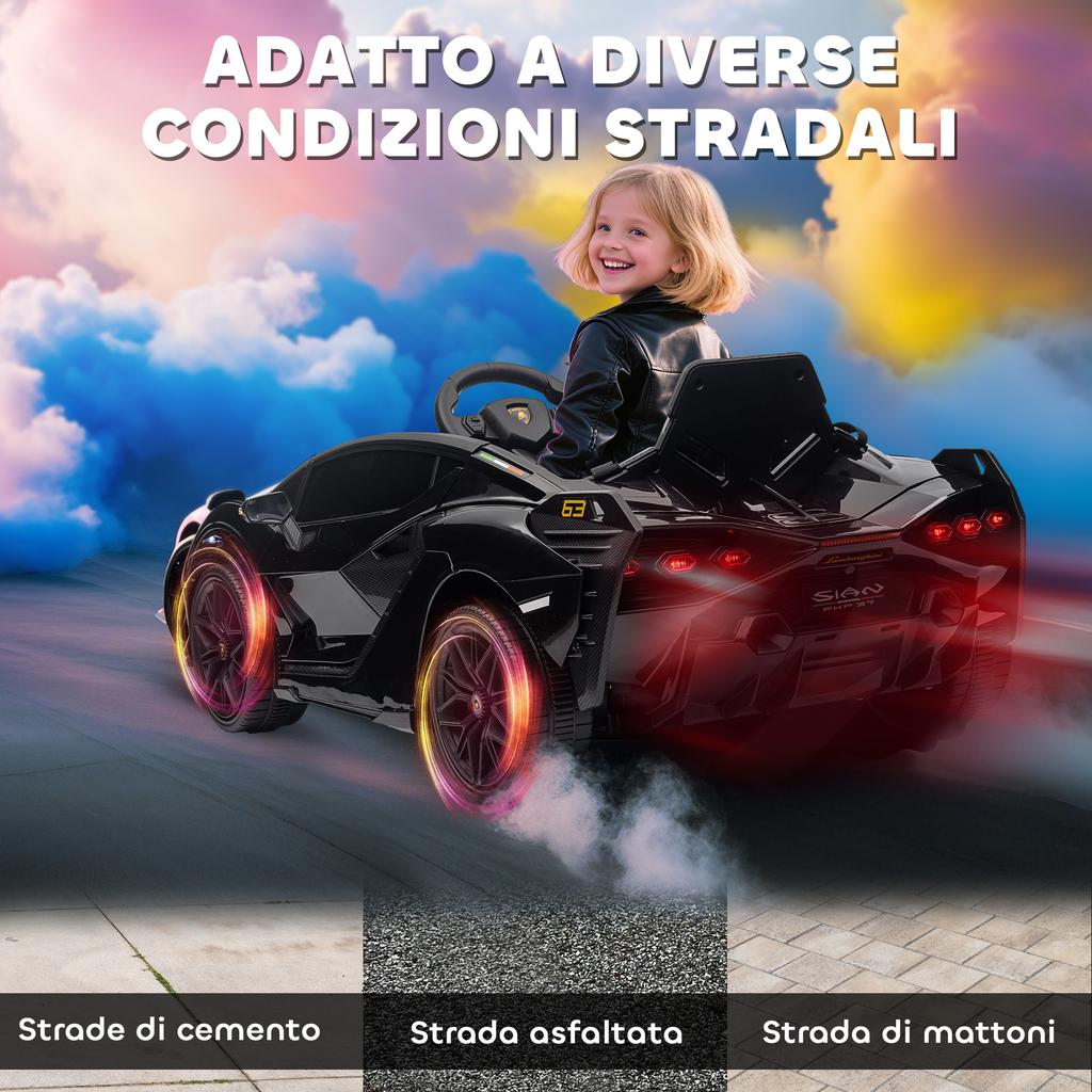 Auto Elettrica Giocattolo per Bambini 3-5 Anni Lamborghini 12V con Telecomando e Velocità 3-5km/h, Nera