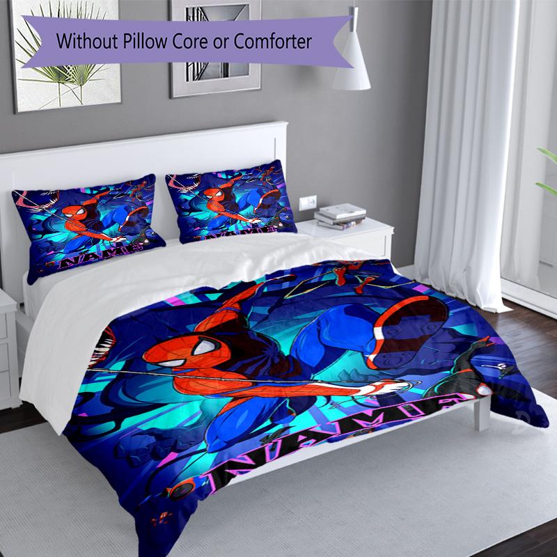 3pcs Custom Name Spider-Man Bedding Set Duvet Cover Closure Includes 1 Duvet Cover & 2 Pillowcases for All Seasons Bedroom Decor