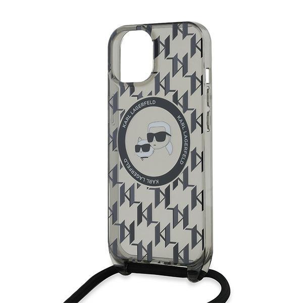Karl Lagerfeld Klhmp15Shckcklck Iphone 15 / 14 / 13 6.1 Czarny/Black Hardcase Iml Crossbody Monogram Karl & Choupette Head Magsafe