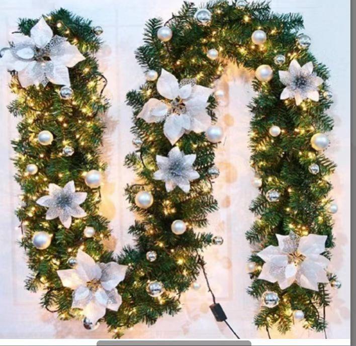 

2.7 м Рождественский ротанг со светодиодами Гирлянда из искусственных цветов Венок для дверей Лестничное подвесное Рождественские украшения Рождественское украшение With Light