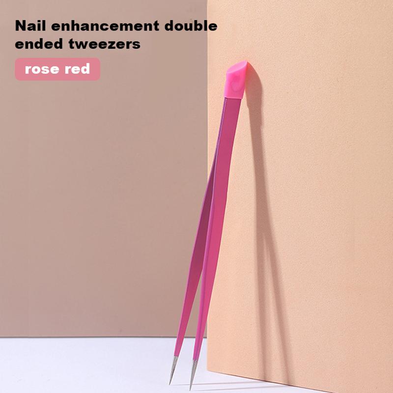 Double Ended Silicone Nail Art Tweezers With Pressing Head Nail Stickers Rhinestones Pick Up Clip Eyelash Extension Makeup Tools