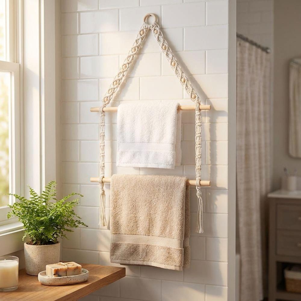 Double-layer Wooden Towel Holder Wall Hanging Toilet Paper Holder Practical Napkin Hanger  Kitchen