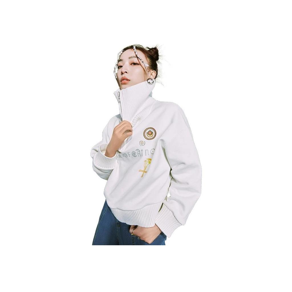 Li Ning Pattern Printed Loose Pullover Sweatshirt Women Sweatshirt Off-White AWDT698-5