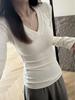 Korean Style Spicy V-neck Slimming Long Sleeve T-shirt for Women - Flattering, Age-Reducing Base Layer for Spring, Autumn, Winter.