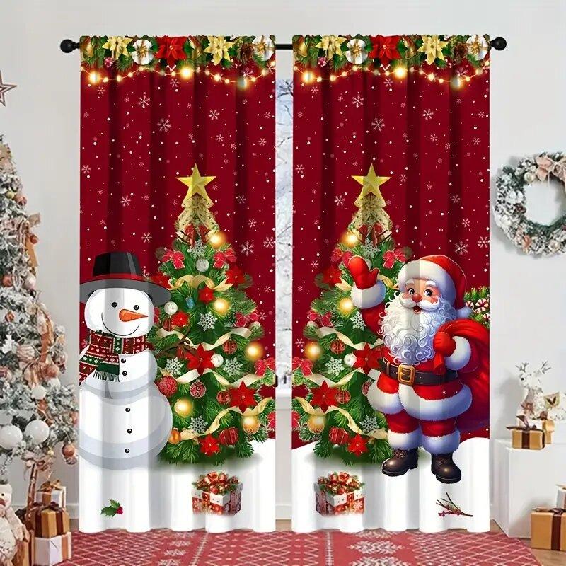 

2pcs - Christmas Santa Claus Christmas print curtains pole bag curtains home decoration room decoration/30*65INCH 100*130 Grommet Top 1pcs